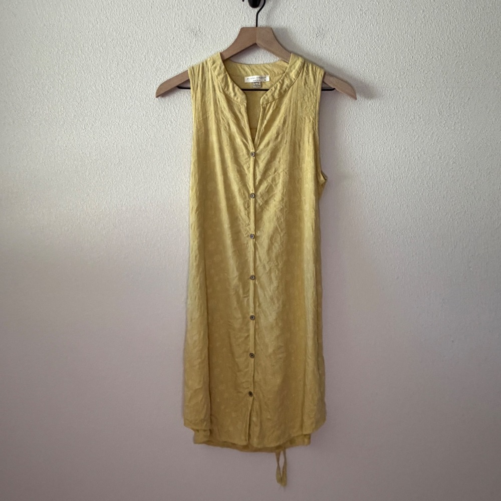 FINAL TOUCH Womens Cotton Linen Polka Dot Button Front Dress Size Small Boho Sun